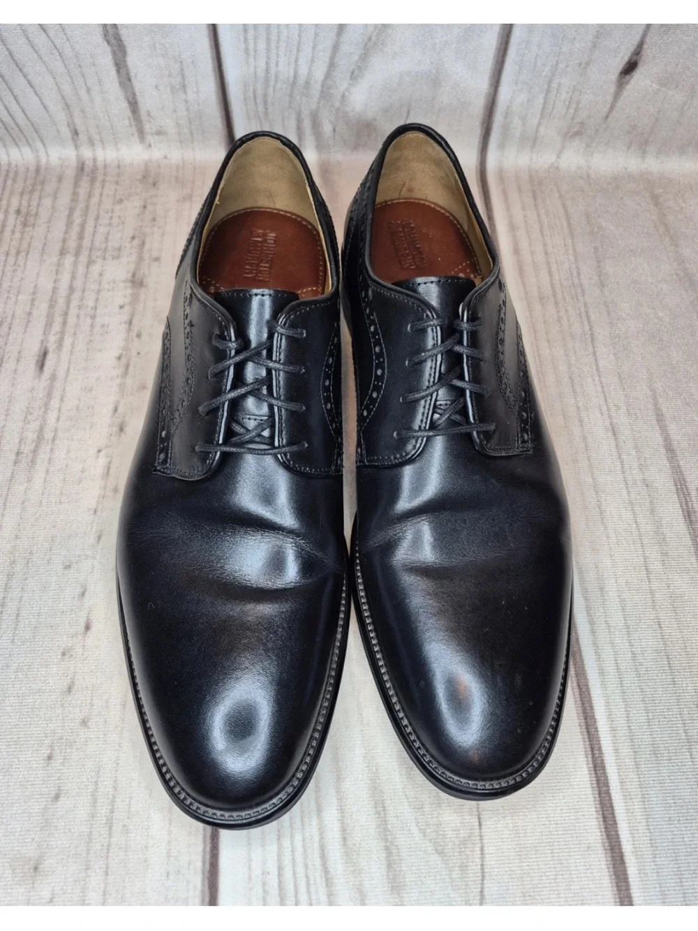 Johnston & Murphy Men's Size 9.5M Hendrick Plain Toe Black Leather Oxford Shoes